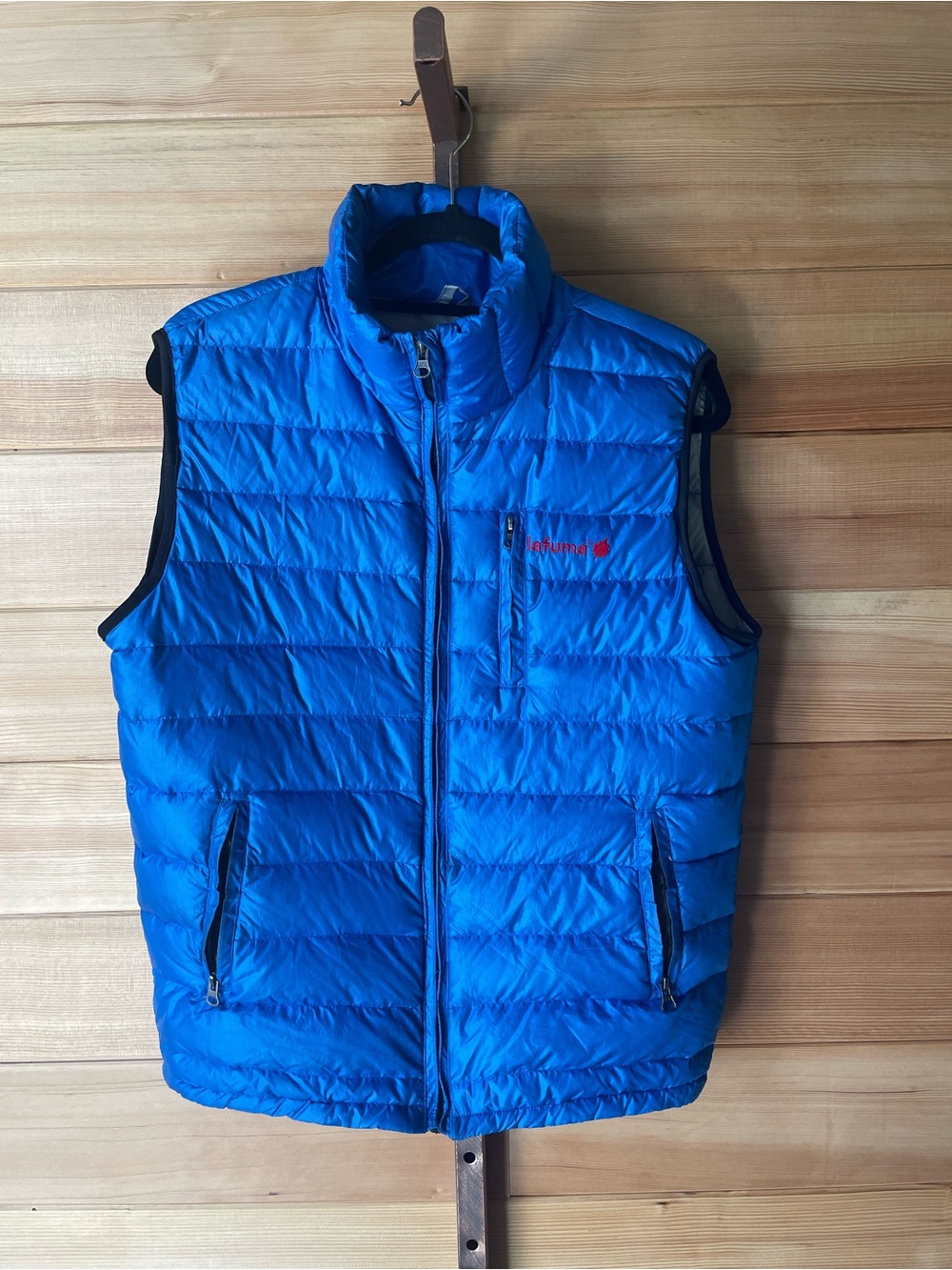 LaFuma Men's Blue Quilted Goose Down Puffer Vest with Zip Pockets & Cinch Hem